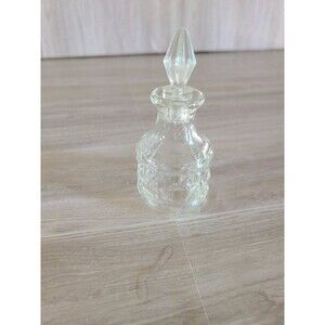 Vintage Cut Glass Perfume Bottle Diamond Star Pattern Faceted Stopper 5" Decor